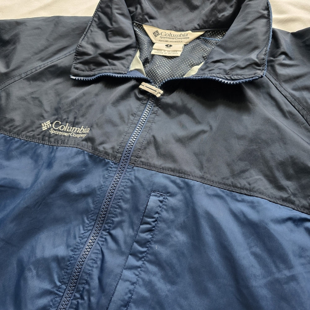 Columbia Men’s Blue Lightweight Hooded Rain Jacket Windbreaker Size Small
